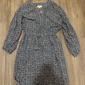 Ann Taylor LOFT Navy and White Long Sleeve Dress